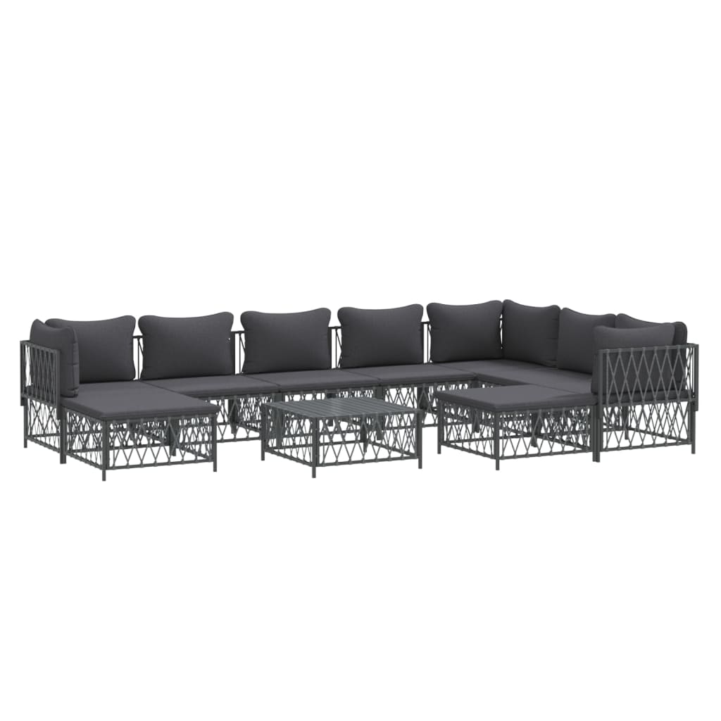 10 pcs conjunto lounge de jardim com almofadões aço antracite