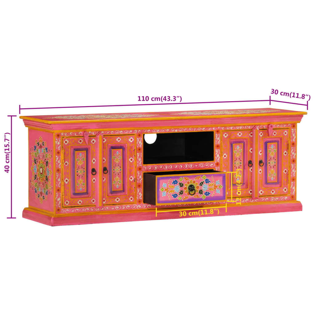 Móvel de TV 110x30x40 cm madeira de mangueira maciça rosa