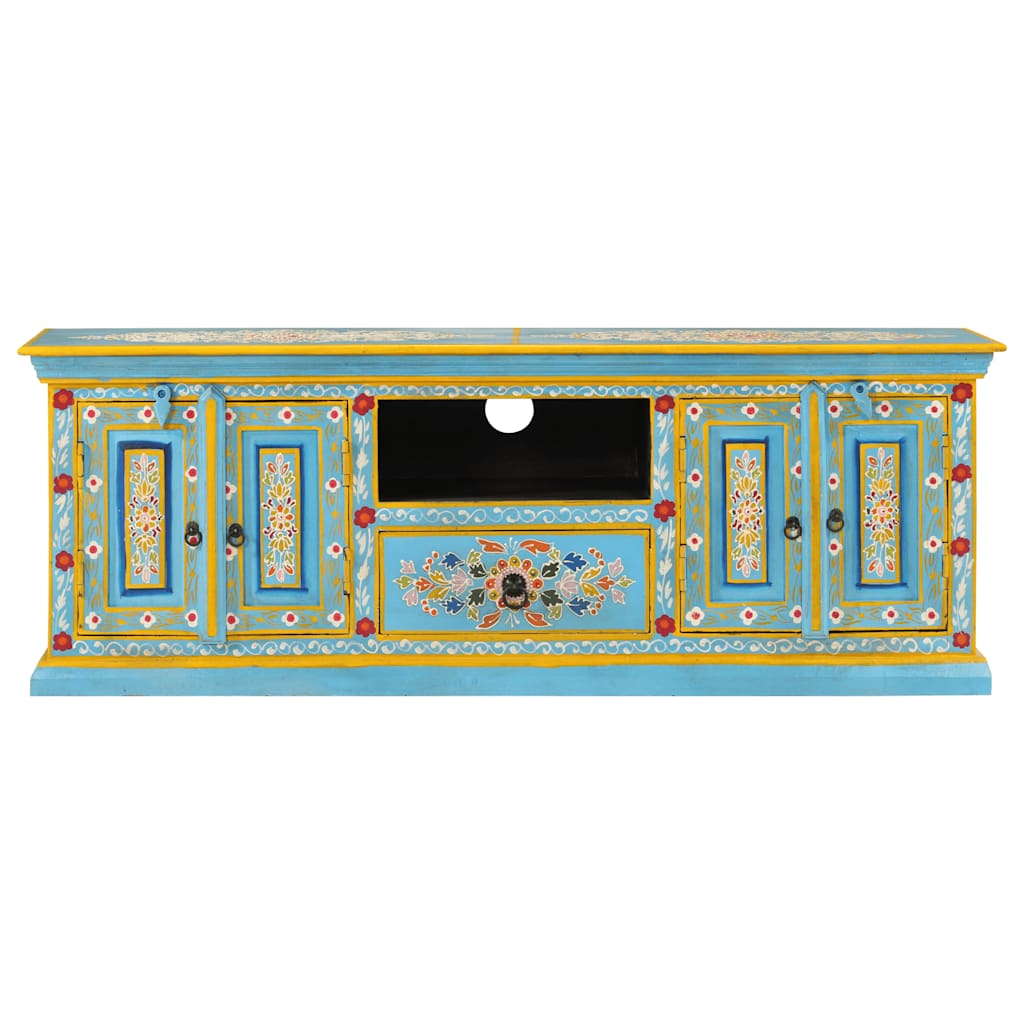 Móvel de TV 110x30x40 cm madeira de mangueira maciça azul
