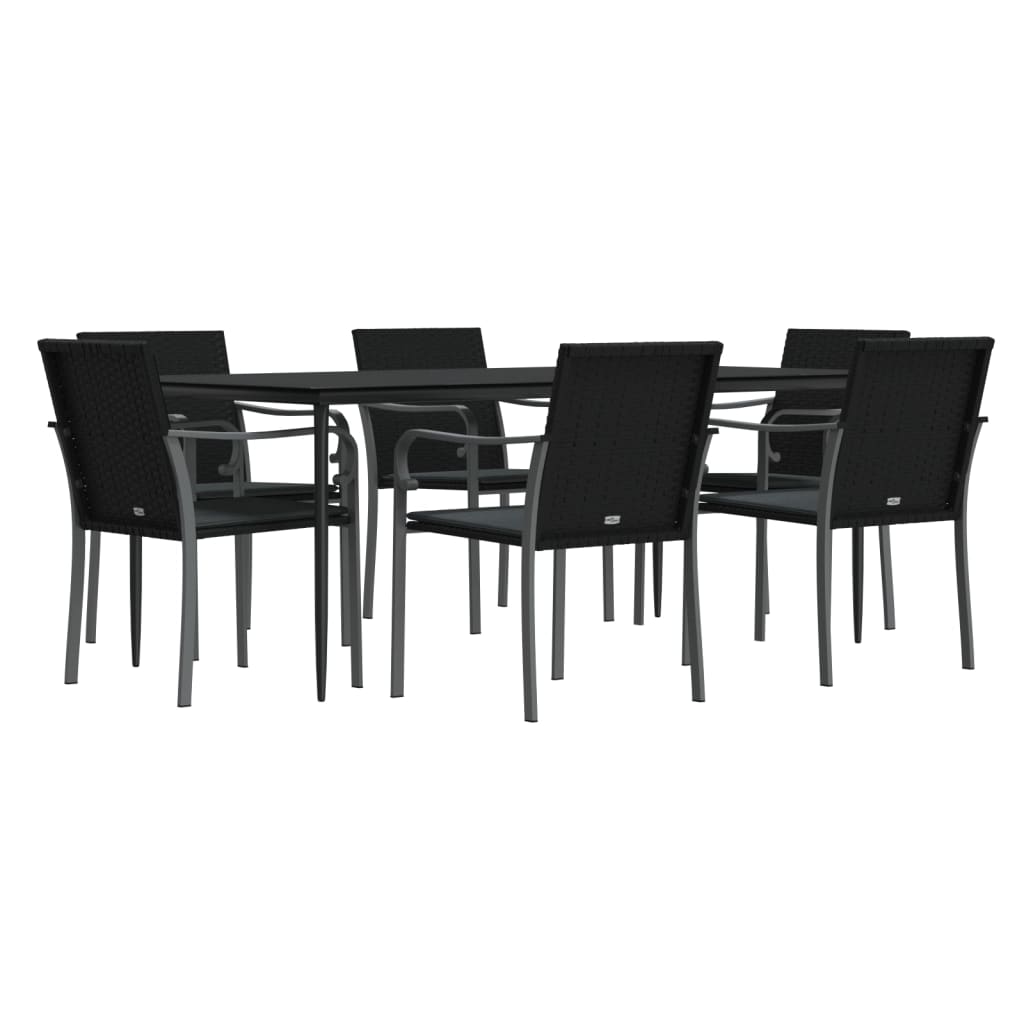 7 pcs conjunto de jantar p/ jardim c/ almofadões vime PE e aço
