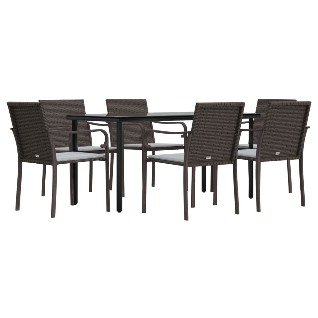 7 pcs conjunto de jantar p/ jardim c/ almofadões vime PE e aço