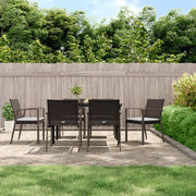 7 pcs conjunto de jantar p/ jardim c/ almofadões vime PE e aço