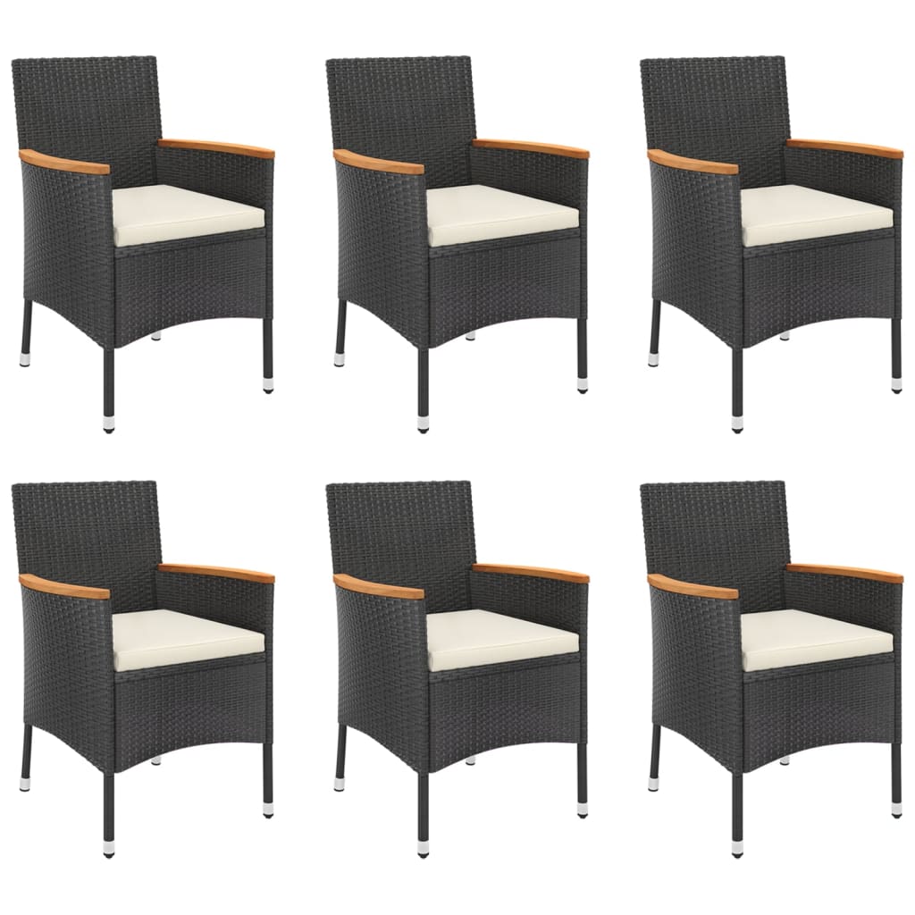 7 pcs conjunto de jantar p/ jardim c/ almofadões vime PE preto
