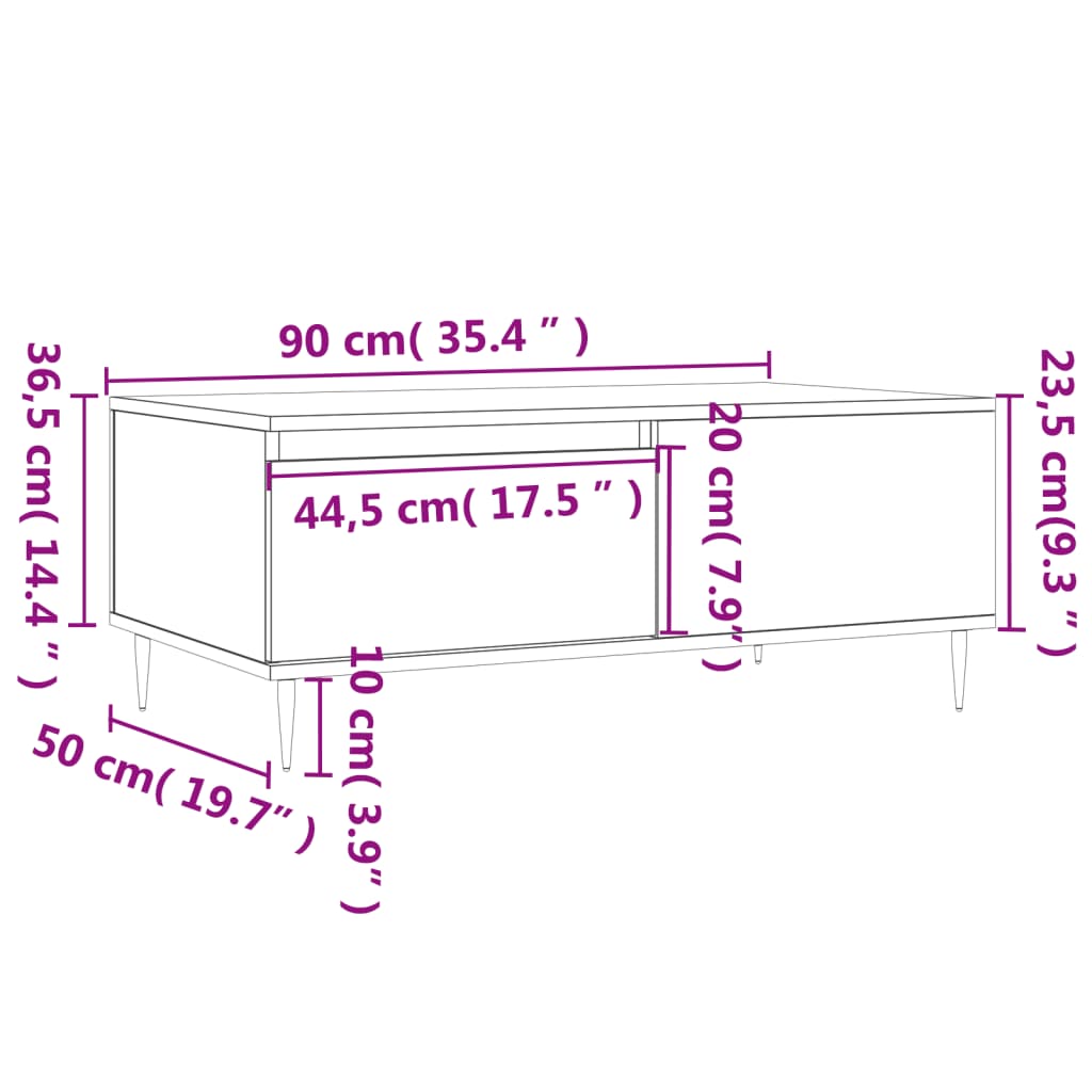 Mesa de centro 90x50x36,5 cm derivados de madeira branco