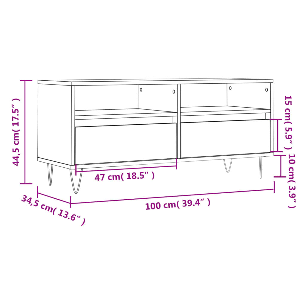 Móvel de TV 100x34,5x44,5 cm derivados madeira cinzento sonoma