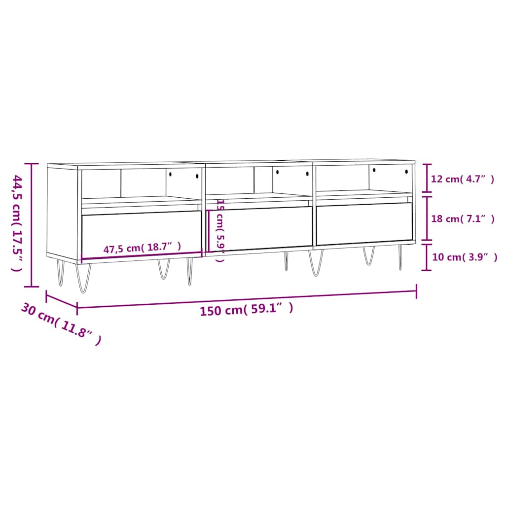 Móvel de TV 150x30x44,5 cm derivados de madeira cinza cimento