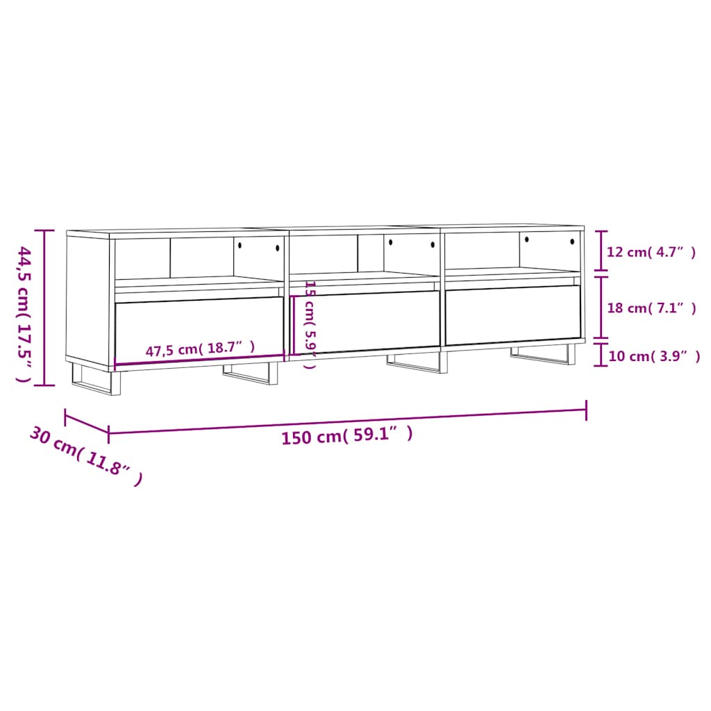 Móvel de TV 150x30x44,5 cm derivados de madeira cinzento sonoma