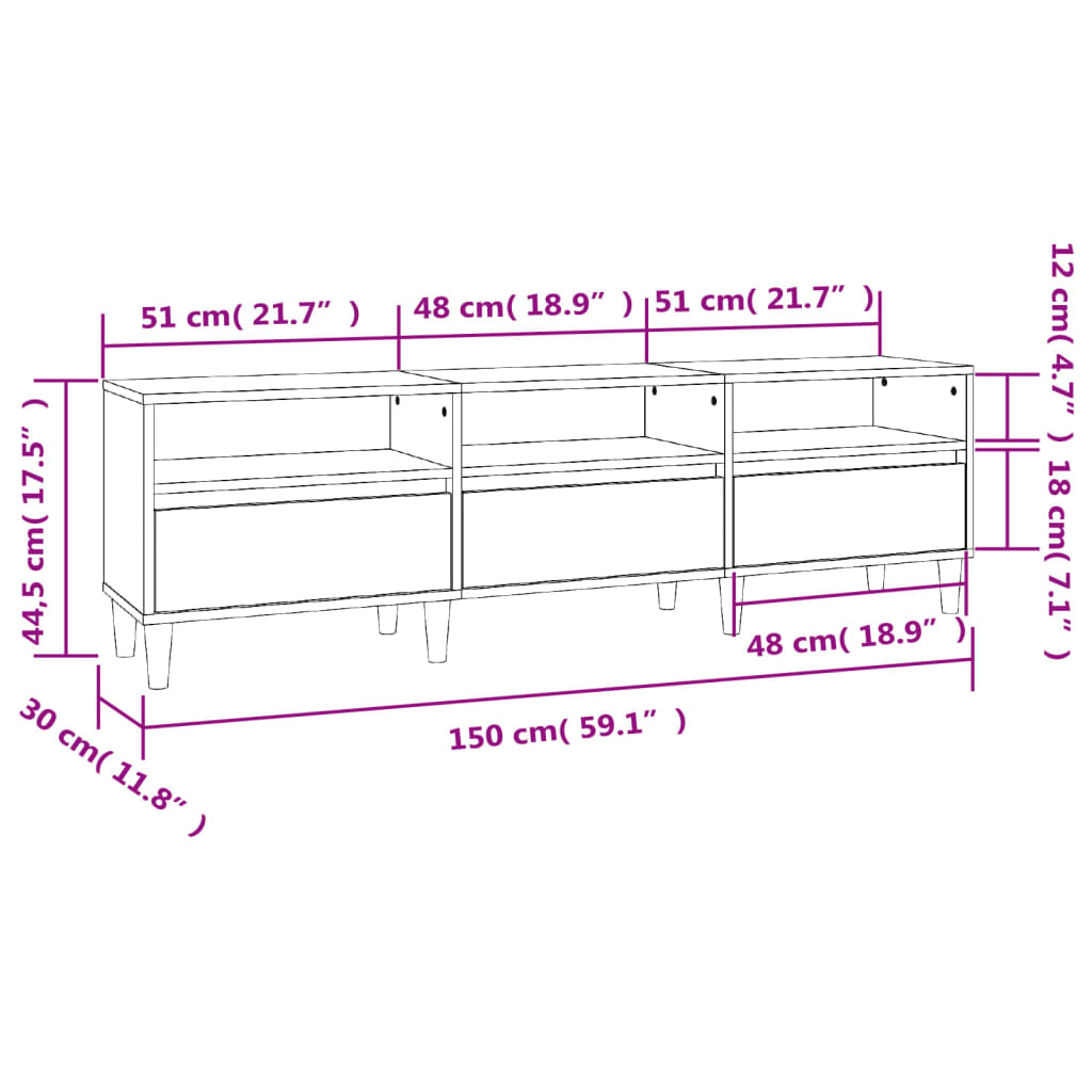 Móvel de TV 150x30x44,5 cm derivados de madeira cinzento sonoma