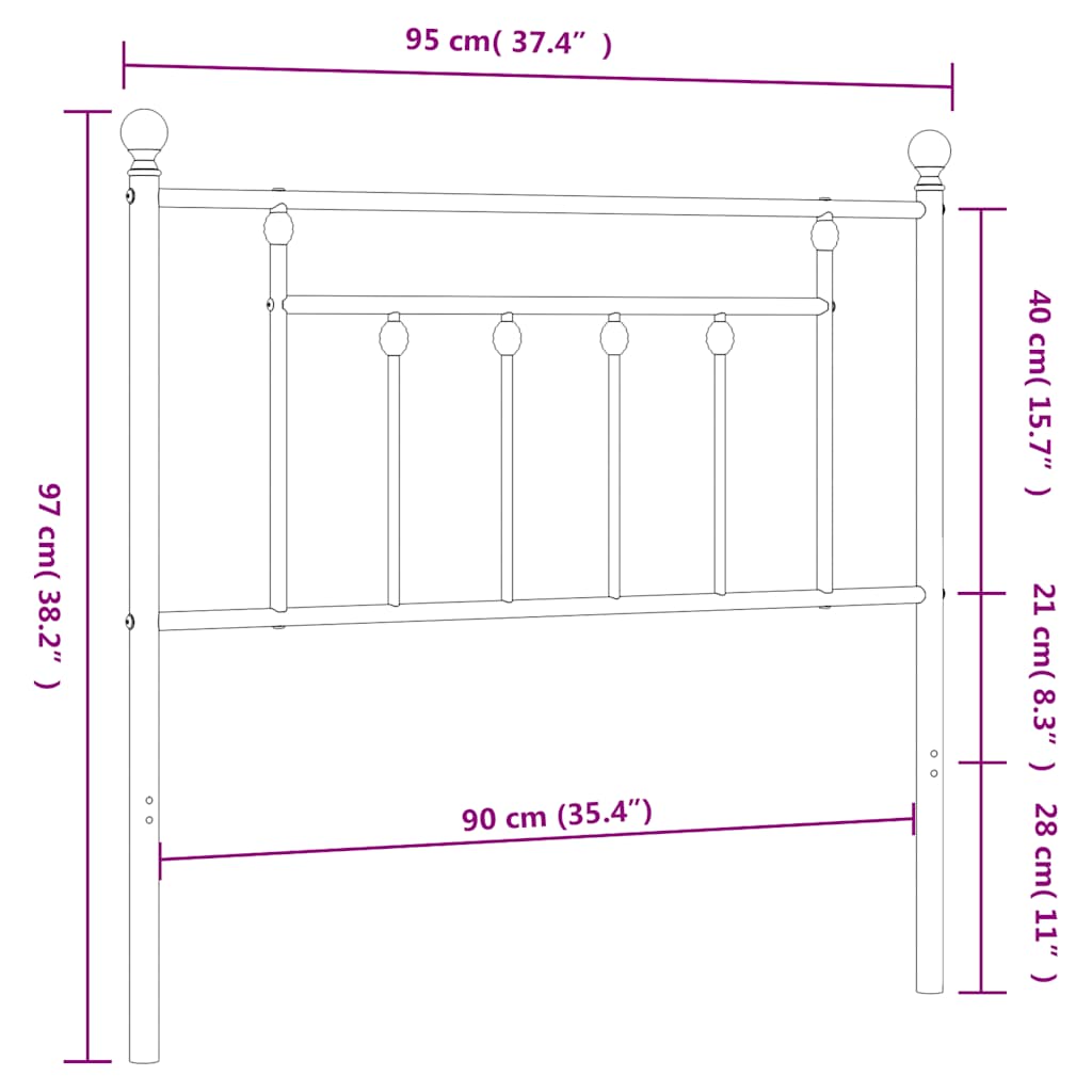 Cabeceira de cama 90 cm metal preto