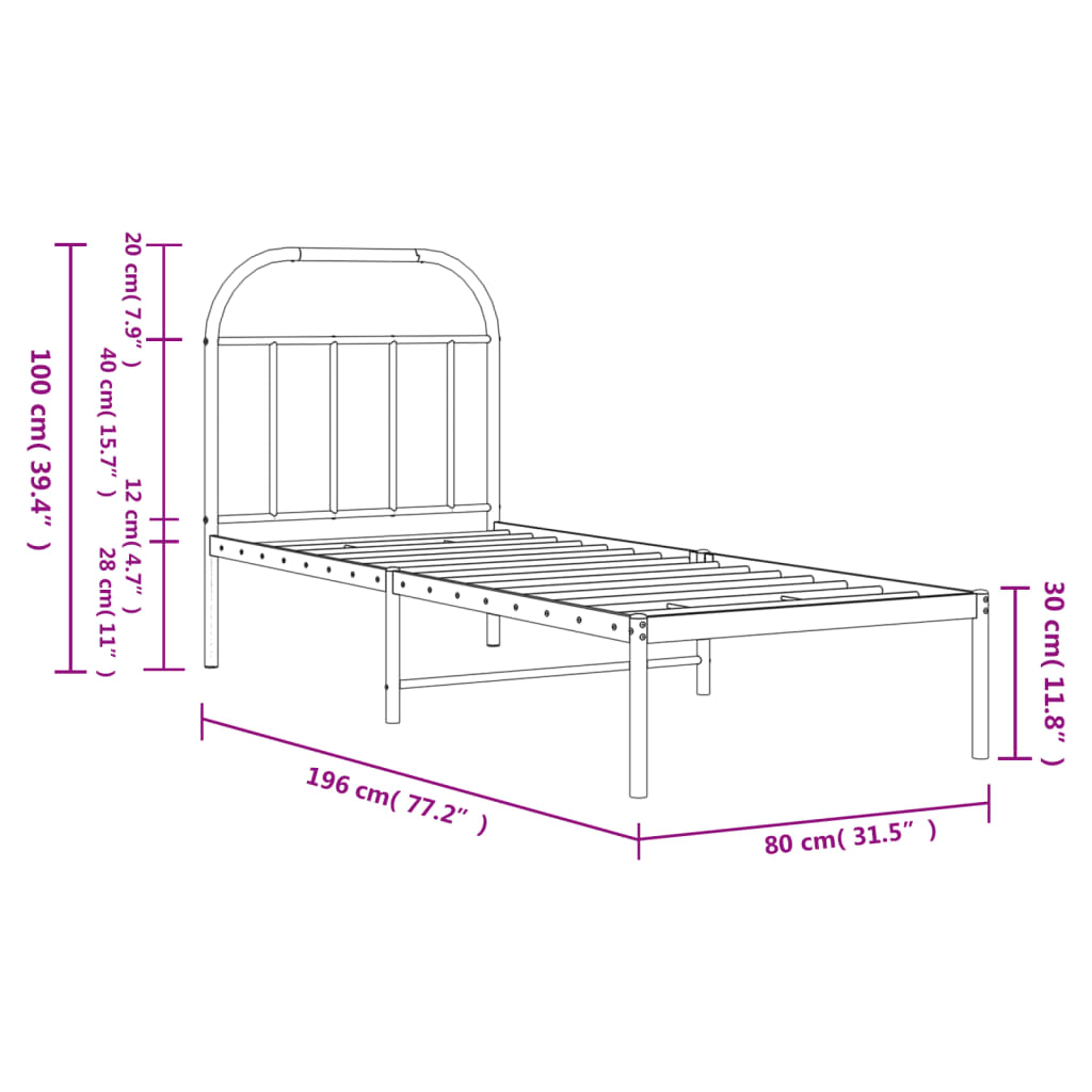 Estrutura de cama sem colchão com cabeceira 75x190 cm branco
