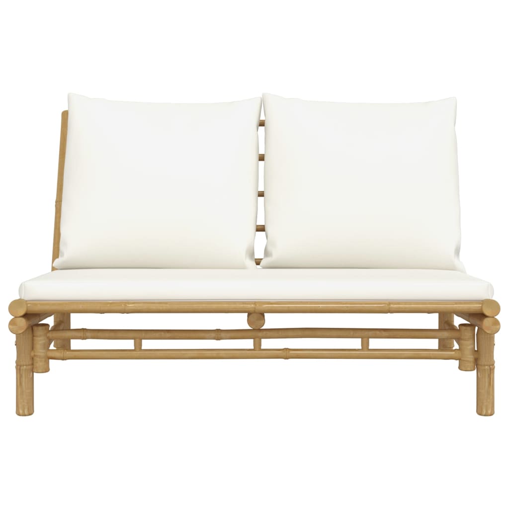 Banco de jardim bambu com almofadões branco nata