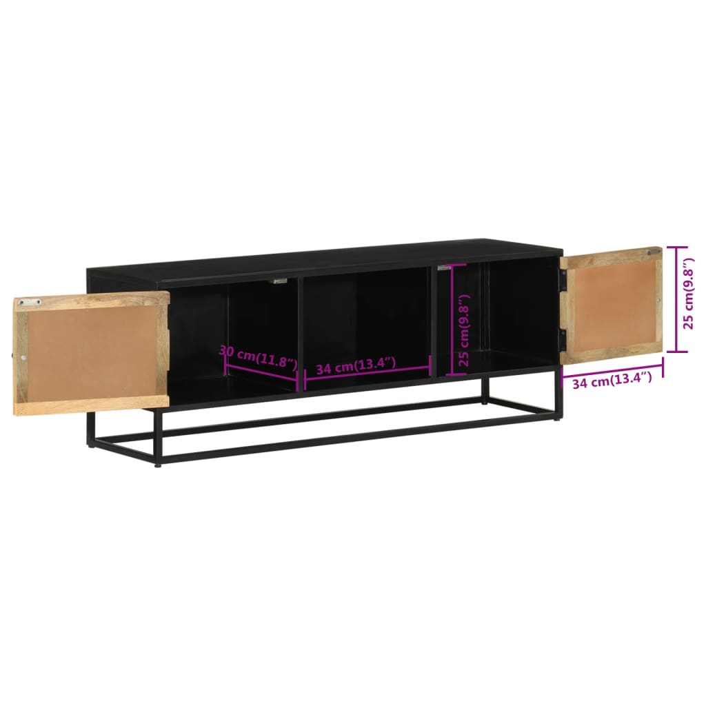 Móvel de TV 110x30x40 cm madeira de mangueira maciça e ferro