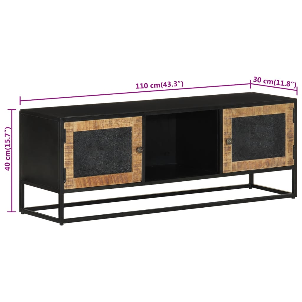 Móvel de TV 110x30x40 cm madeira de mangueira maciça e ferro