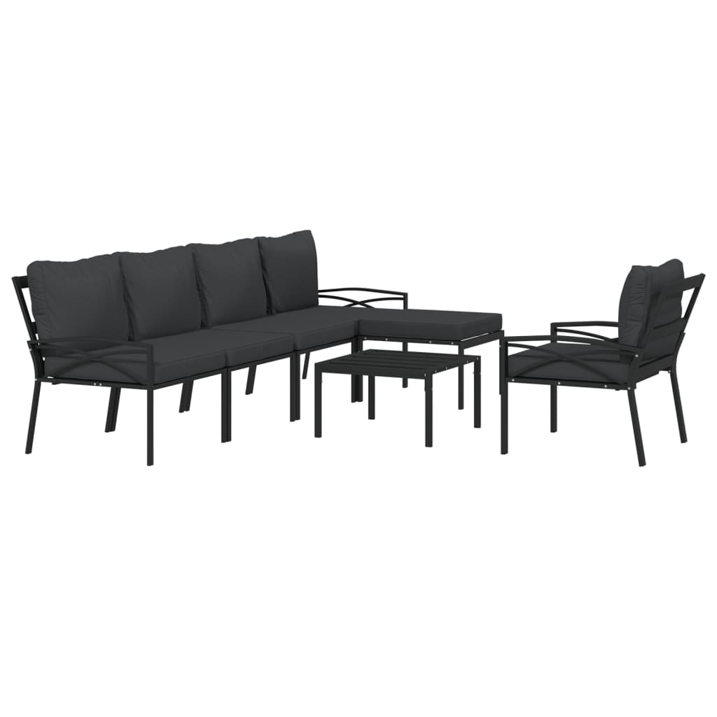 7 pcs conjunto lounge de jardim aço c/ almofadões cinzentos