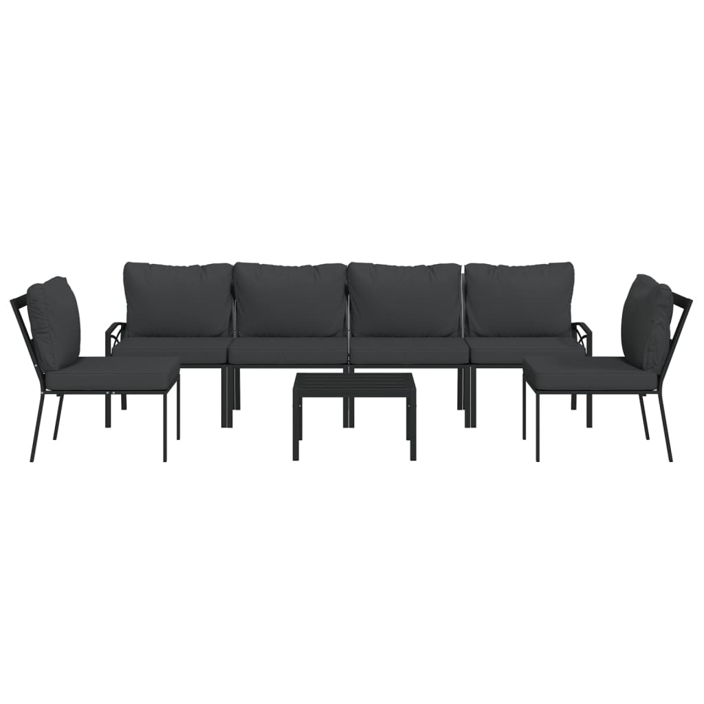7 pcs conjunto lounge de jardim aço c/ almofadões cinzentos