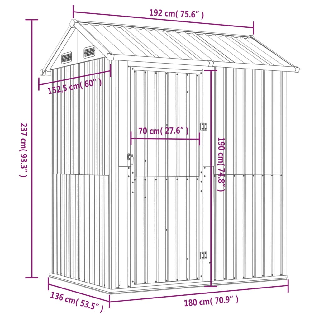 Abrigo de jardim cinza claro 192x152,5x237 cm aço galvanizado