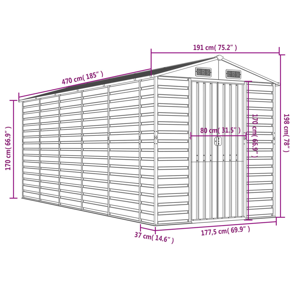 Abrigo de jardim 191x470x198 cm aço galvanizado verde