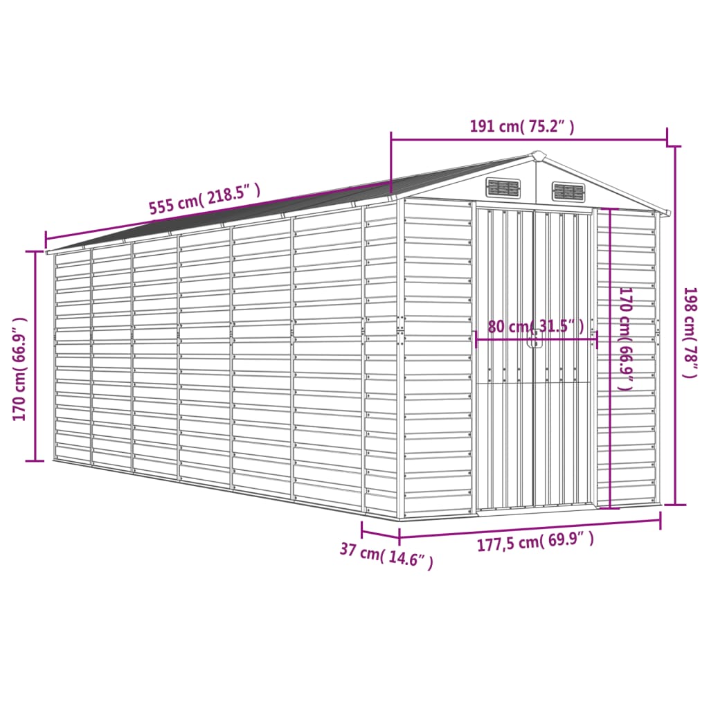 Abrigo de jardim 191x555x198 cm aço galvanizado verde