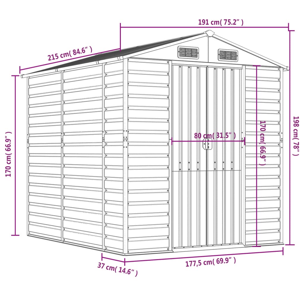 Abrigo de jardim cinza claro 191x215x198 cm aço galvanizado