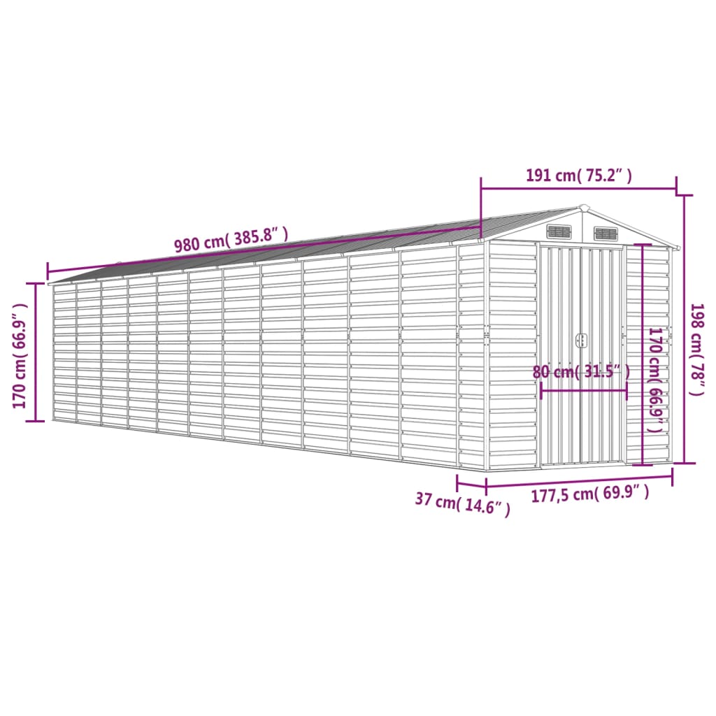 Abrigo de jardim 191x980x198 cm aço galvanizado antracite