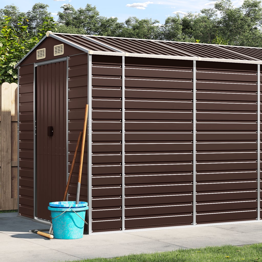 Abrigo de jardim castanho 191x470x198 cm aço galvanizado
