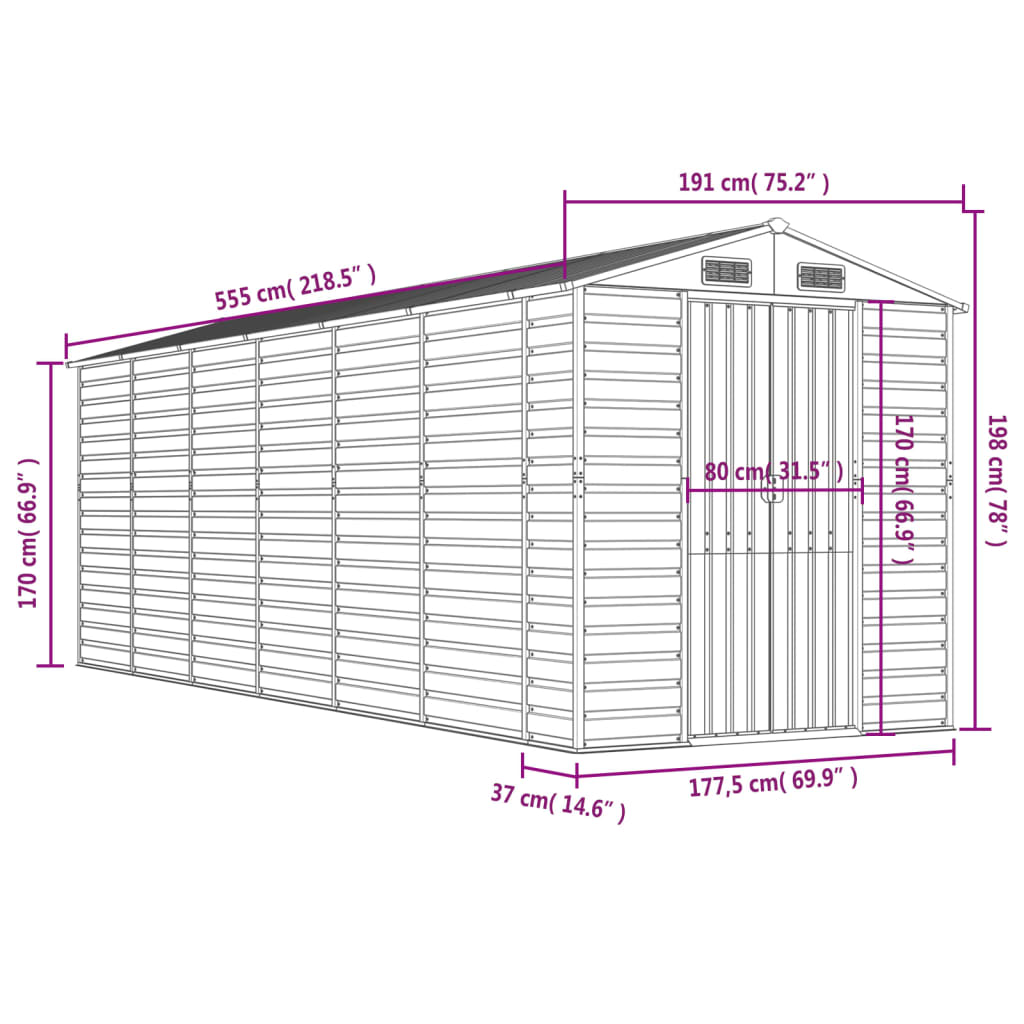 Abrigo de jardim castanho 191x555x198 cm aço galvanizado