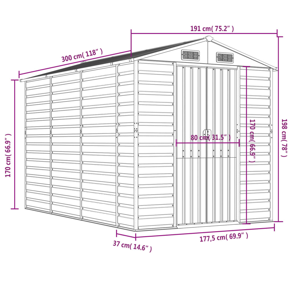 Abrigo de jardim castanho claro 191x300x198 cm aço galvanizado