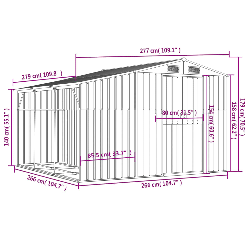 Abrigo de jardim 277x279x179 cm aço galvanizado verde