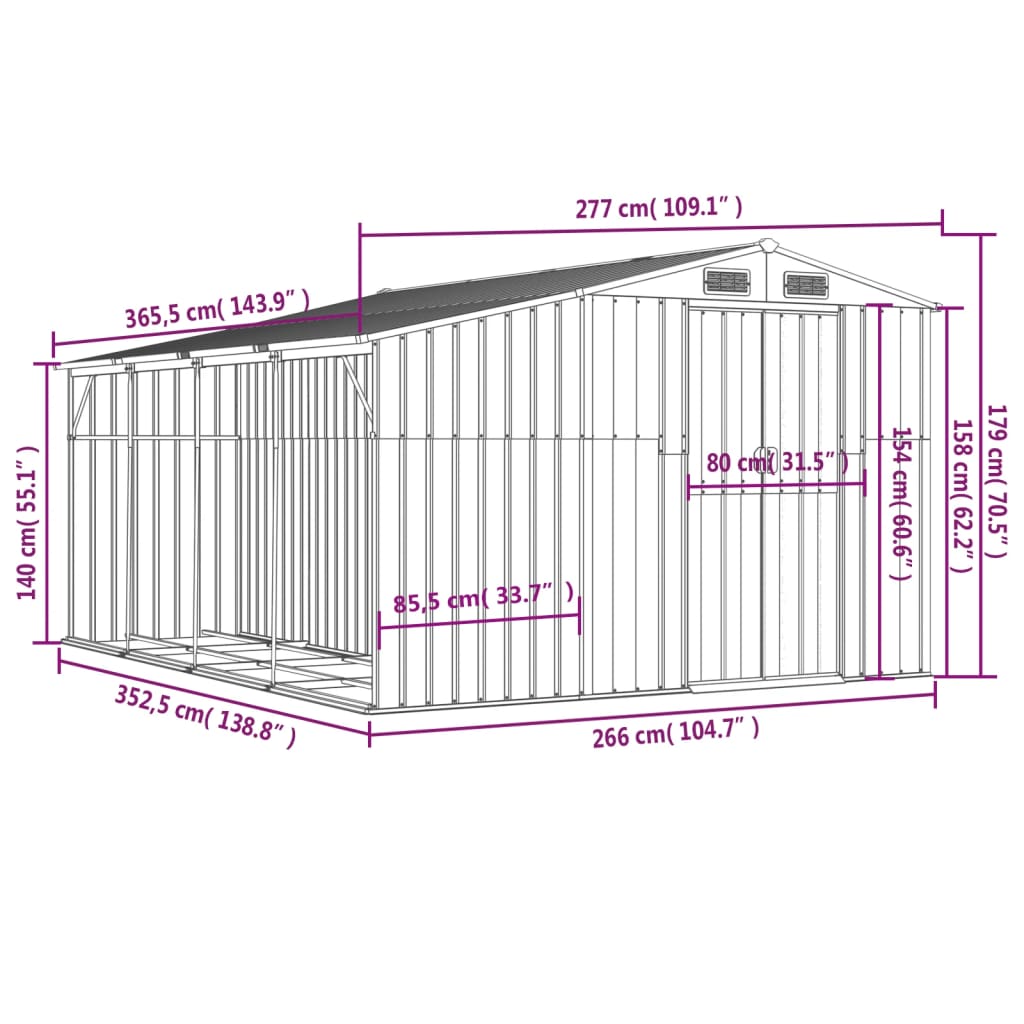 Abrigo de jardim 277x365,5x179 cm aço galvanizado antracite