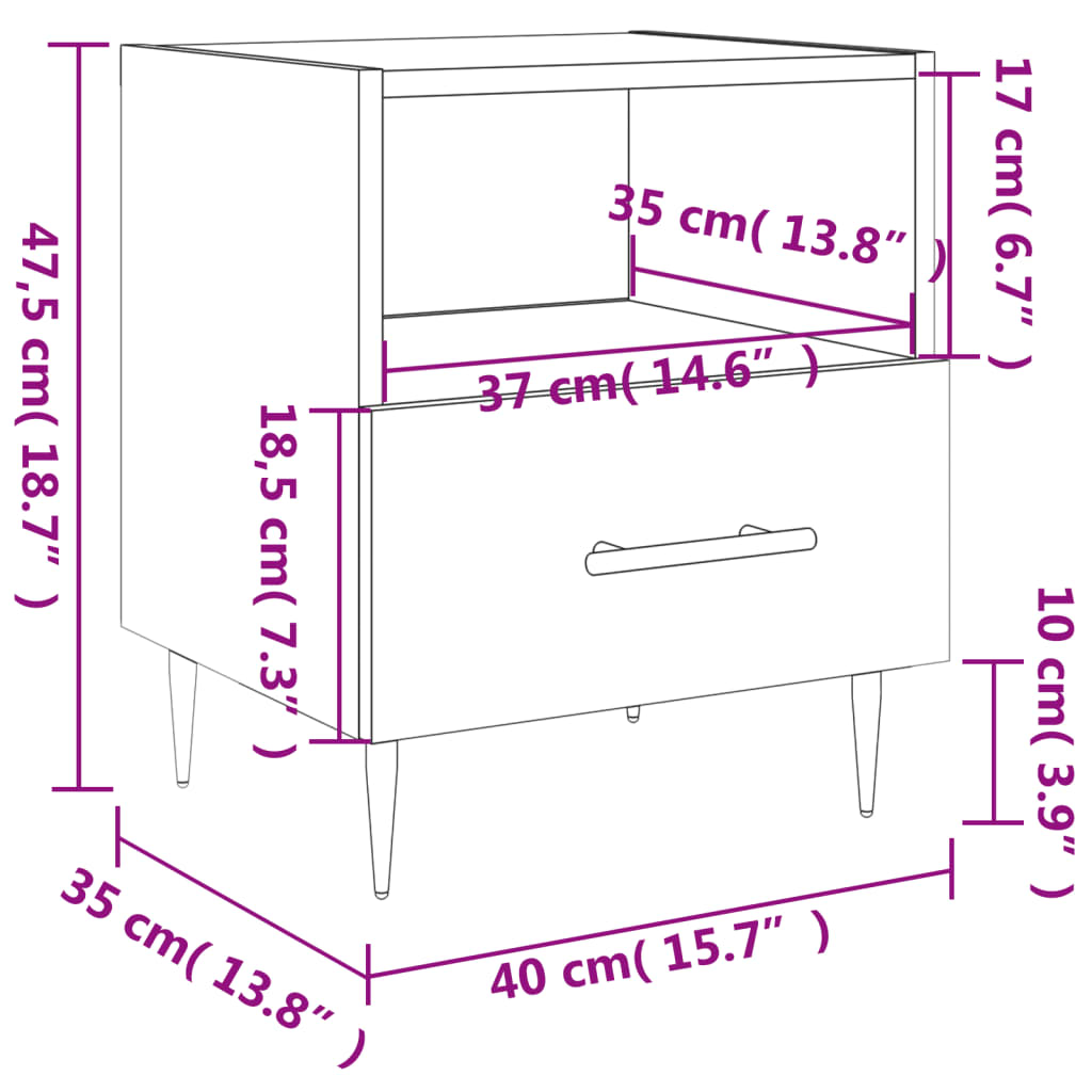 Mesa de cabeceira 40x35x47,5 cm derivados de madeira branco
