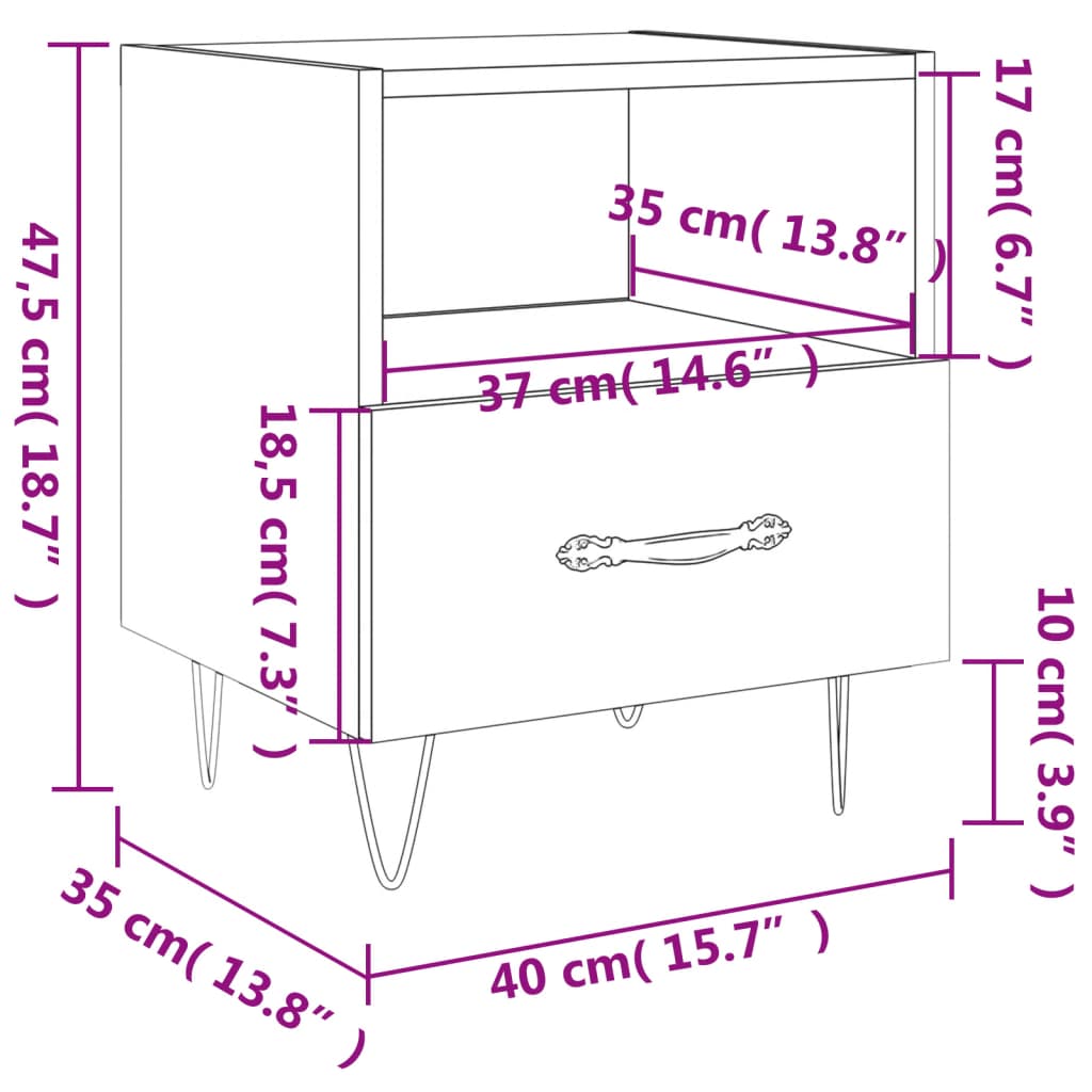 Mesa de cabeceira 40x35x47,5 cm derivados de madeira branco