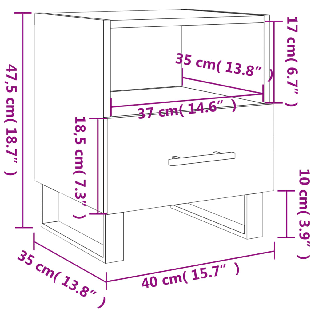 Mesa de cabeceira 40x35x47,5 cm derivados de madeira branco