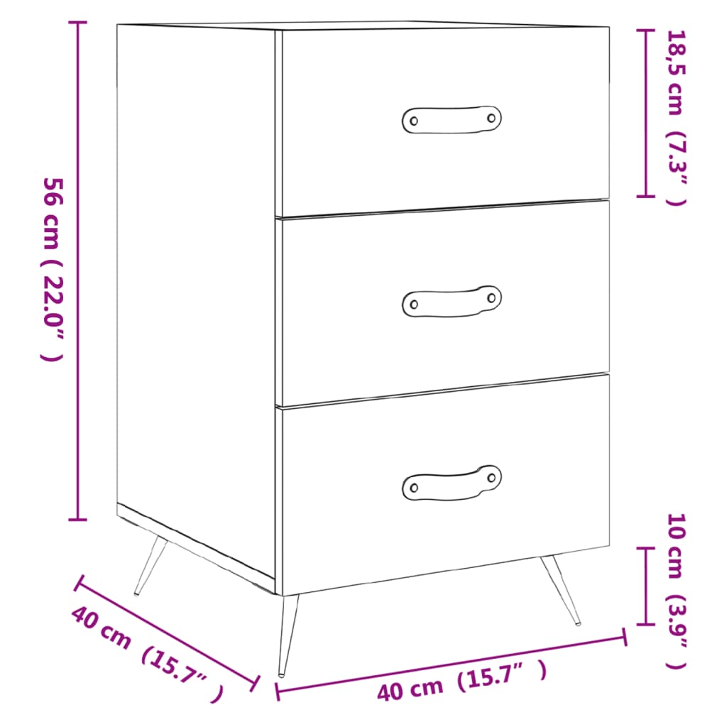 Mesa de cabeceira 40x40x66cm derivados madeira branco brilhante