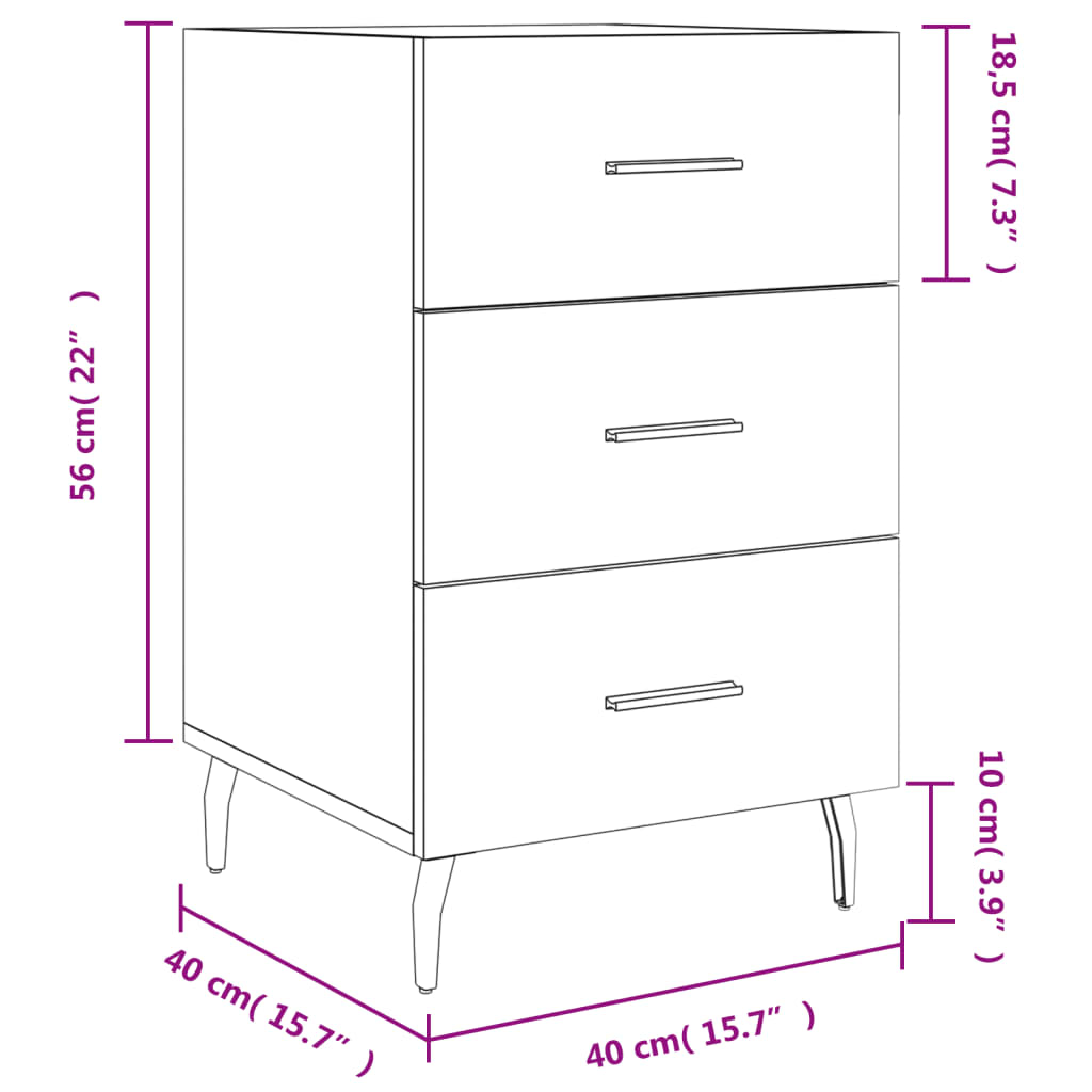 Mesa de cabeceira 40x40x66 cm derivados de madeira branco