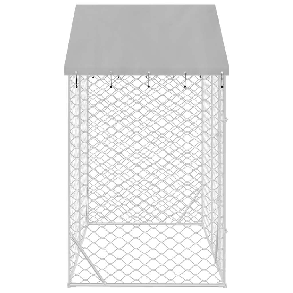 Canil de exterior com teto 3x1,5x2,5 m aço galvanizado prateado