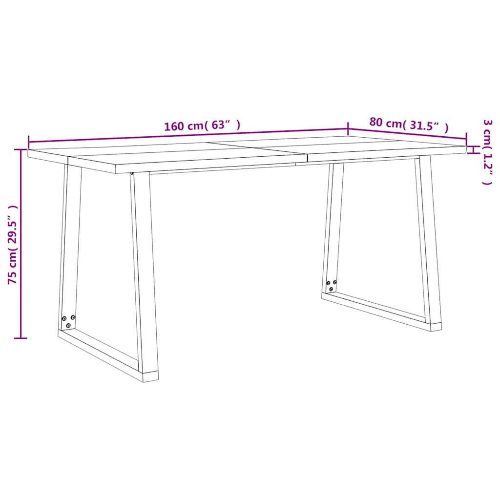 Mesa de jantar c/ bordas vivas 160x80x75 cm acácia maciça