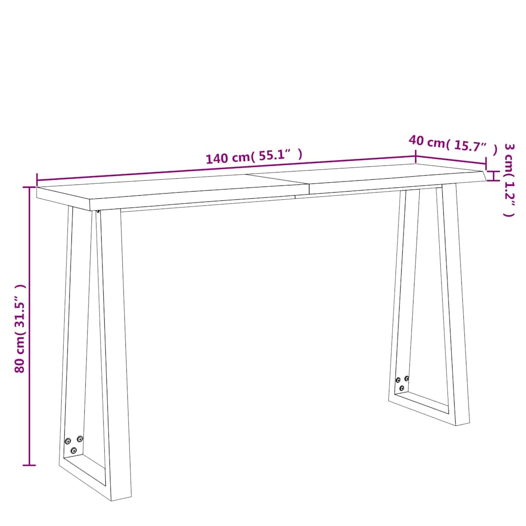Mesa de jantar c/ bordas vivas 140x40x80 cm acácia maciça