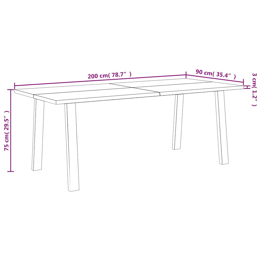 Mesa de jantar 200x90x76 madeira de acácia maciça