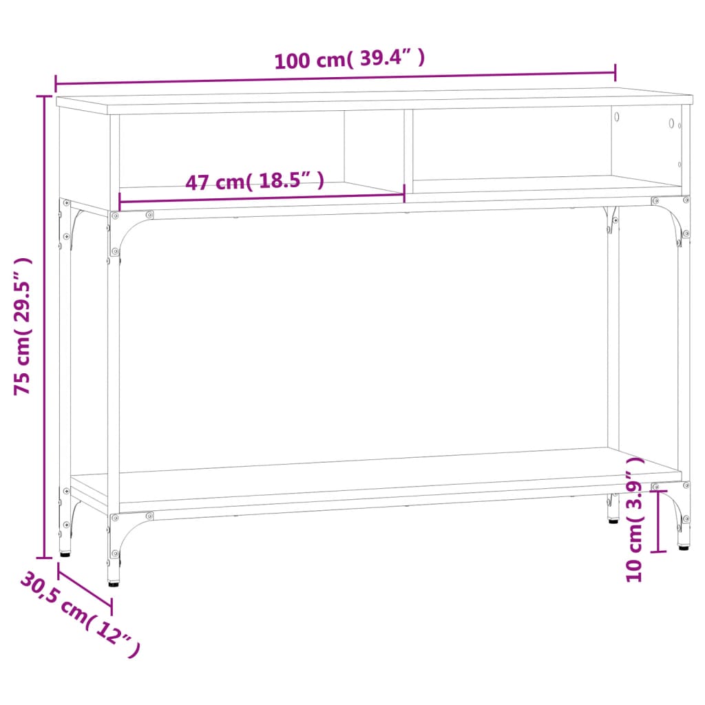 Mesa consola 100x30,5x75 cm derivados madeira carvalho castanho