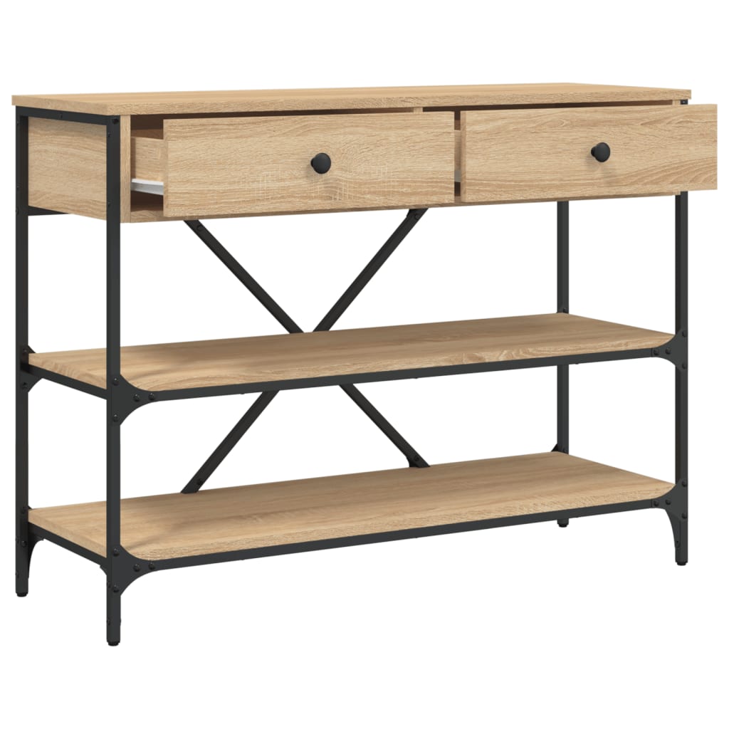 Mesa consola gavetas/prateleiras deriv. madeira carvalho sonoma