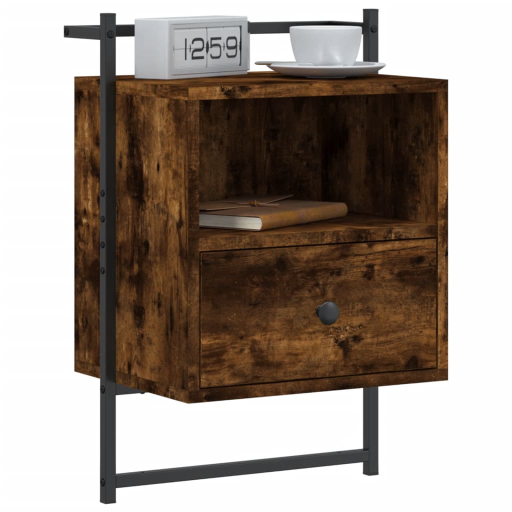 Mesa cabeceira parede 40x30x61cm deriv. madeira carvalho fumado