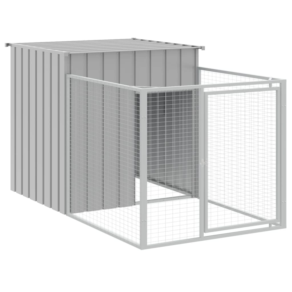 Casota cães c/ parque 110x609x110 cm aço galvaniz. cinza-claro
