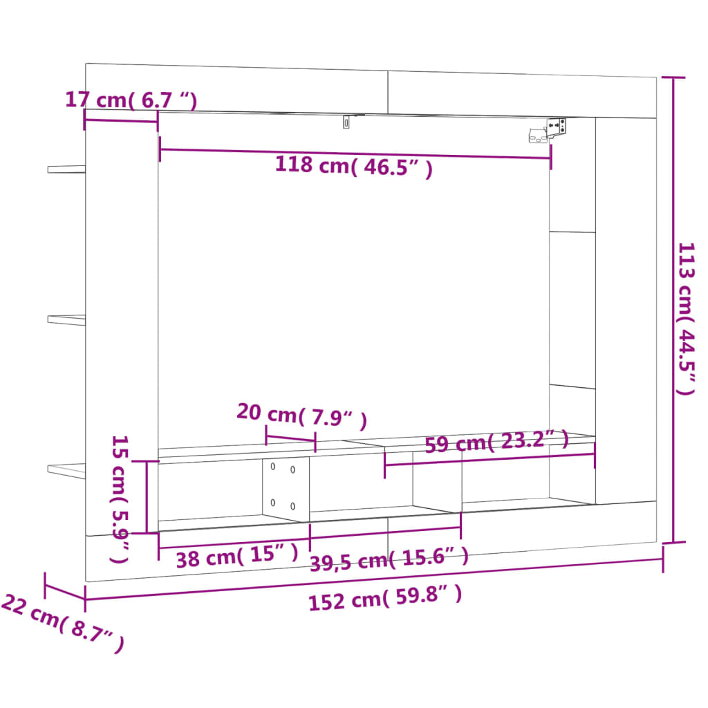 Móvel de TV 152x22x113 cm derivados de madeira cinzento sonoma