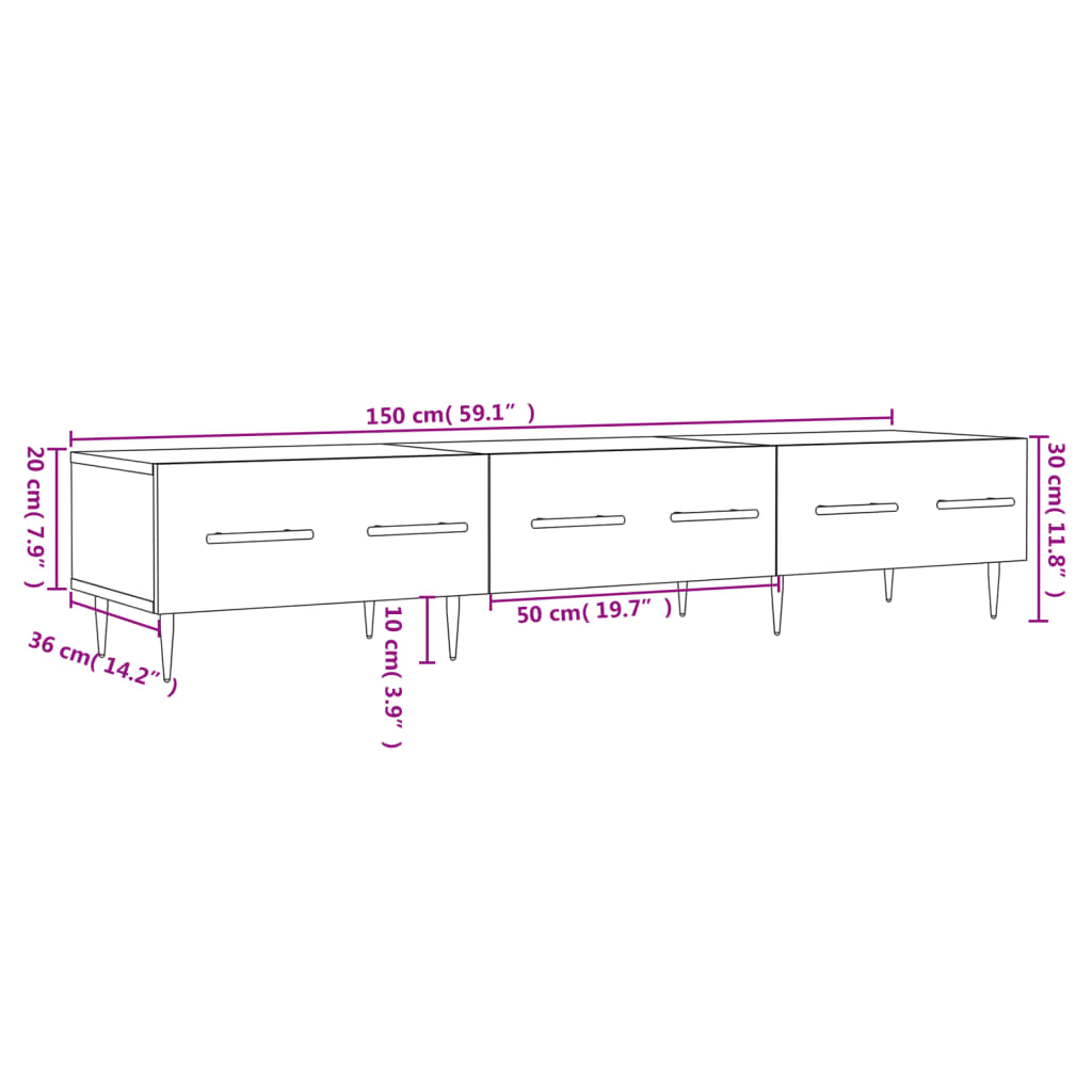 Móvel de TV 150x36x30 cm derivados de madeira cinzento sonoma