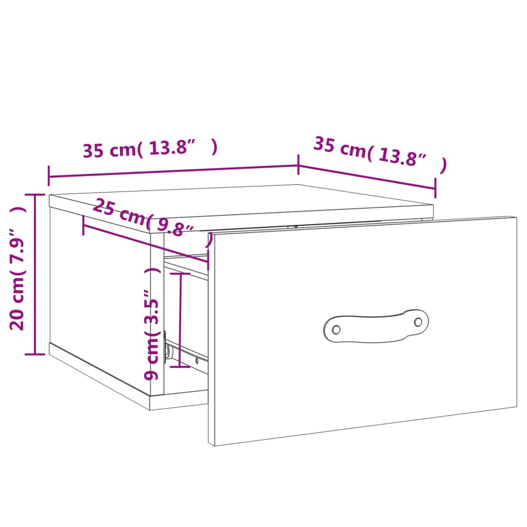 Mesa de cabeceira montagem na parede 35x35x20 cm branco
