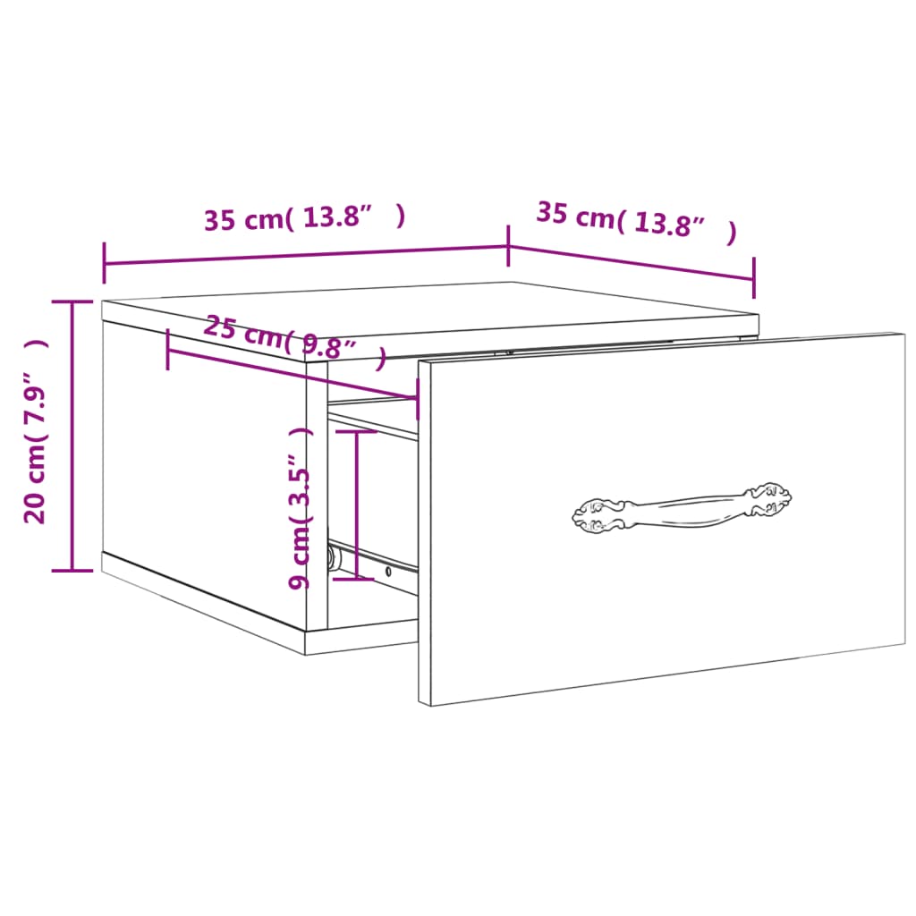 Mesa de cabeceira montagem na parede cinzento sonoma 35x35x20cm