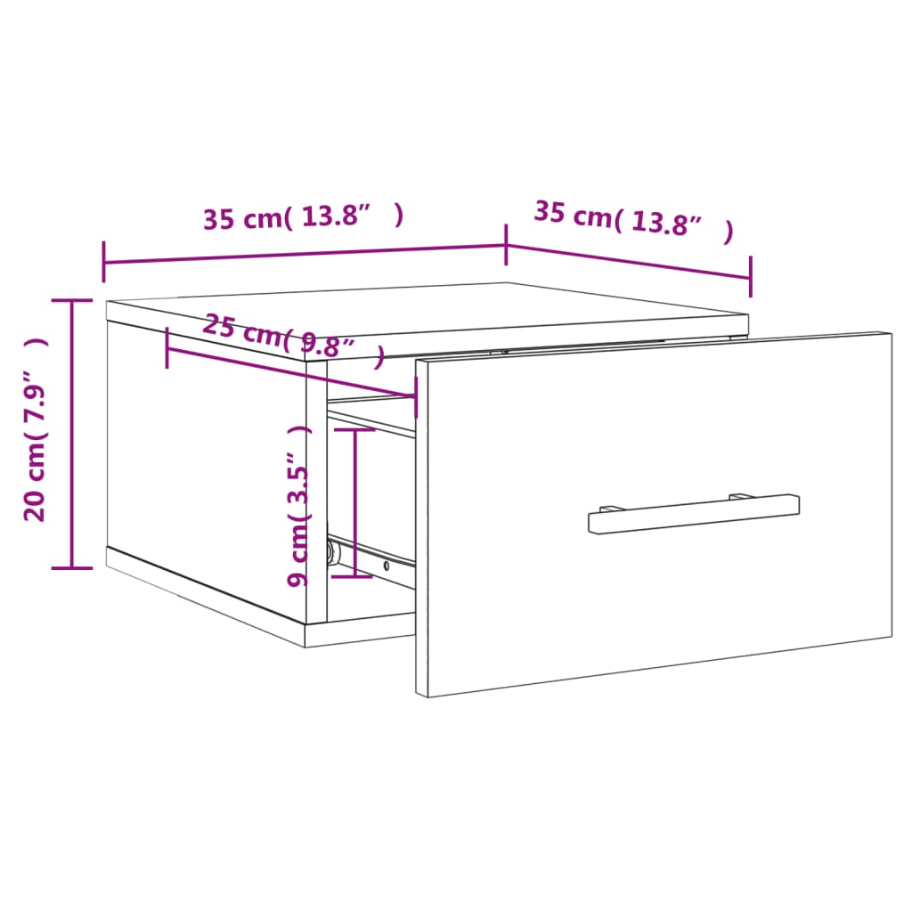 Mesa de cabeceira montagem na parede 35x35x20 cm cor sonoma