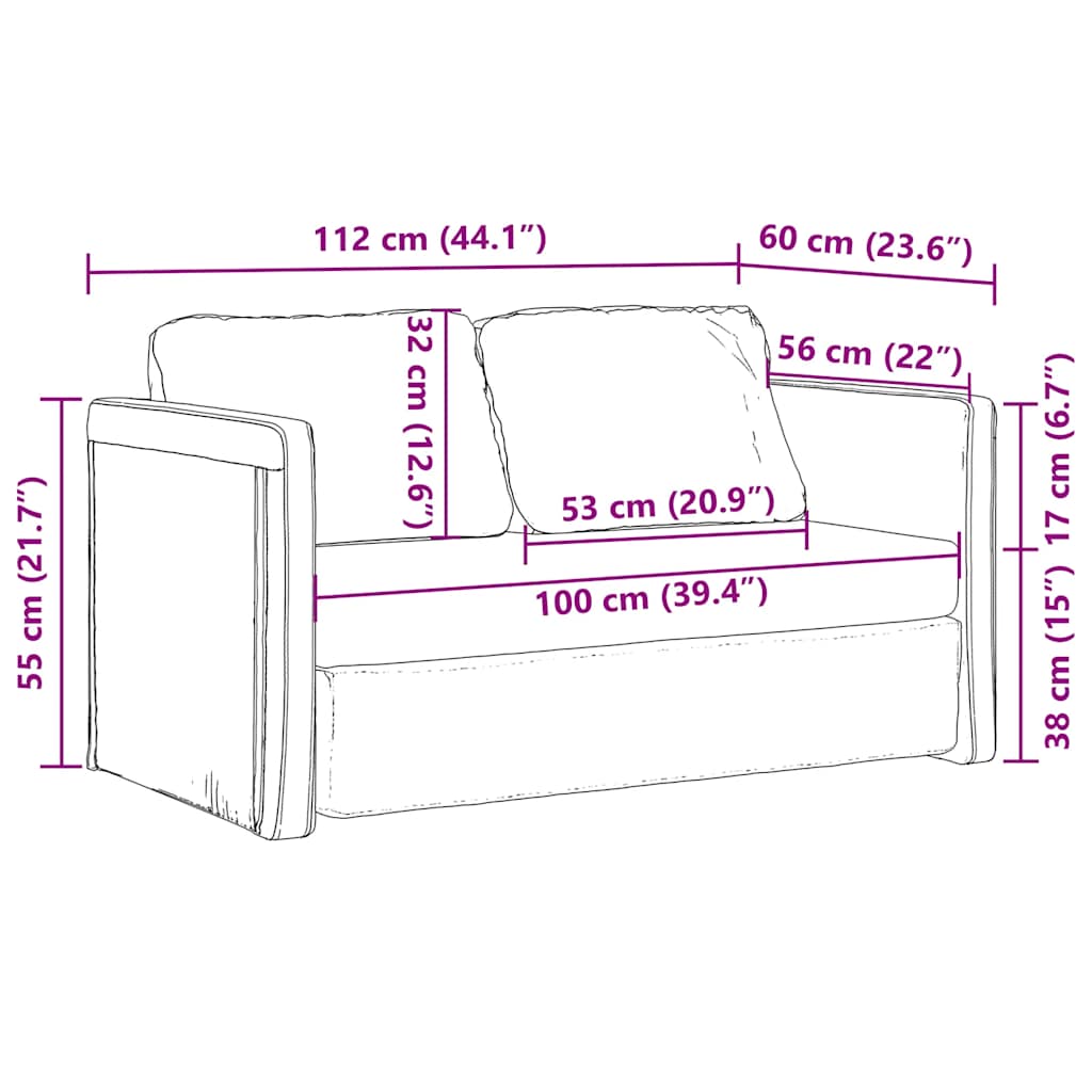 Sofá-cama sem pés 112x174x55 cm tecido preto