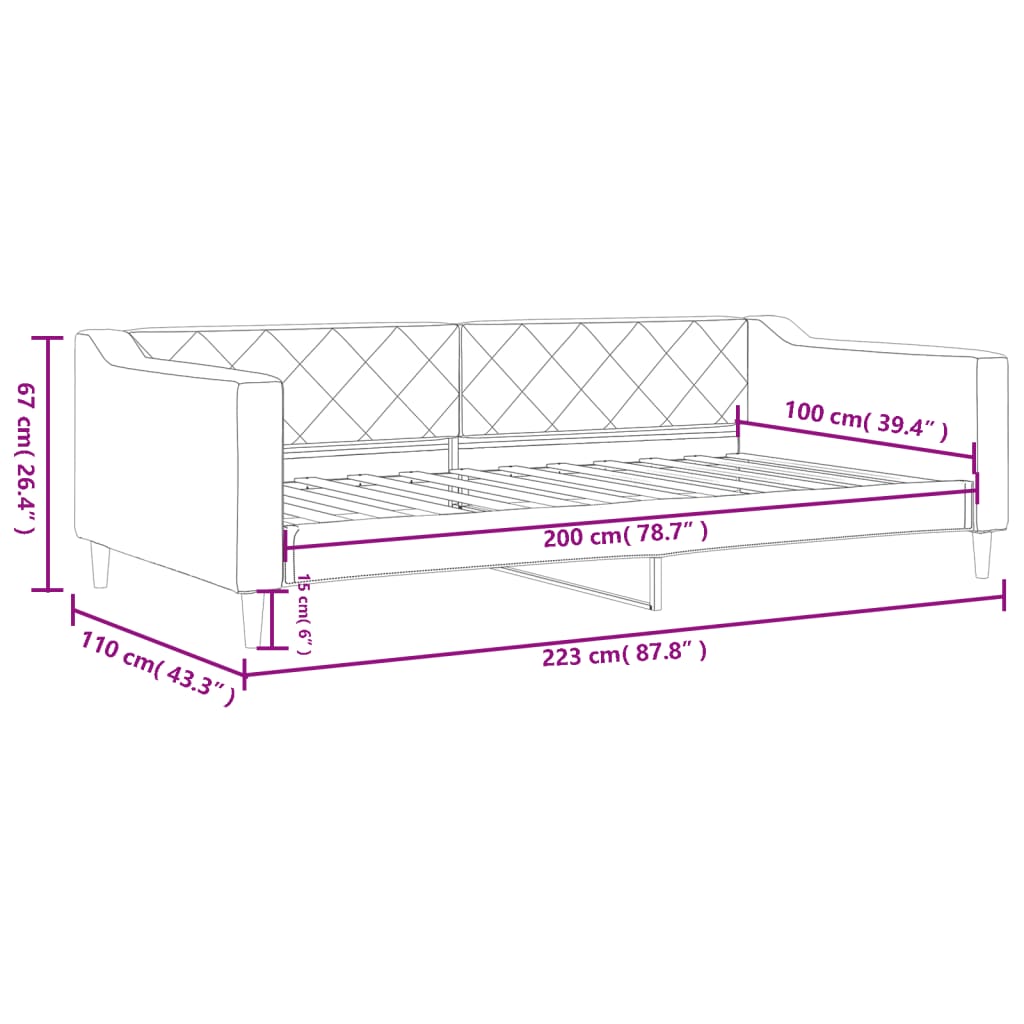 Sofá-cama 100x200 cm tecido cinzento-escuro