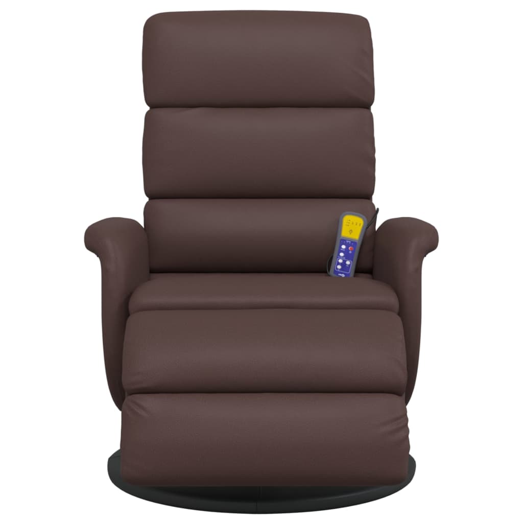 Poltrona massagens recl. c/ apoio pés couro artificial castanho